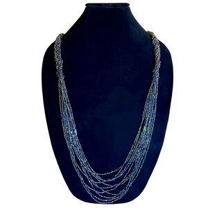 Vintage Handmade‎ Black Iridescent Braided Layered Beaded Necklace 19” Drop